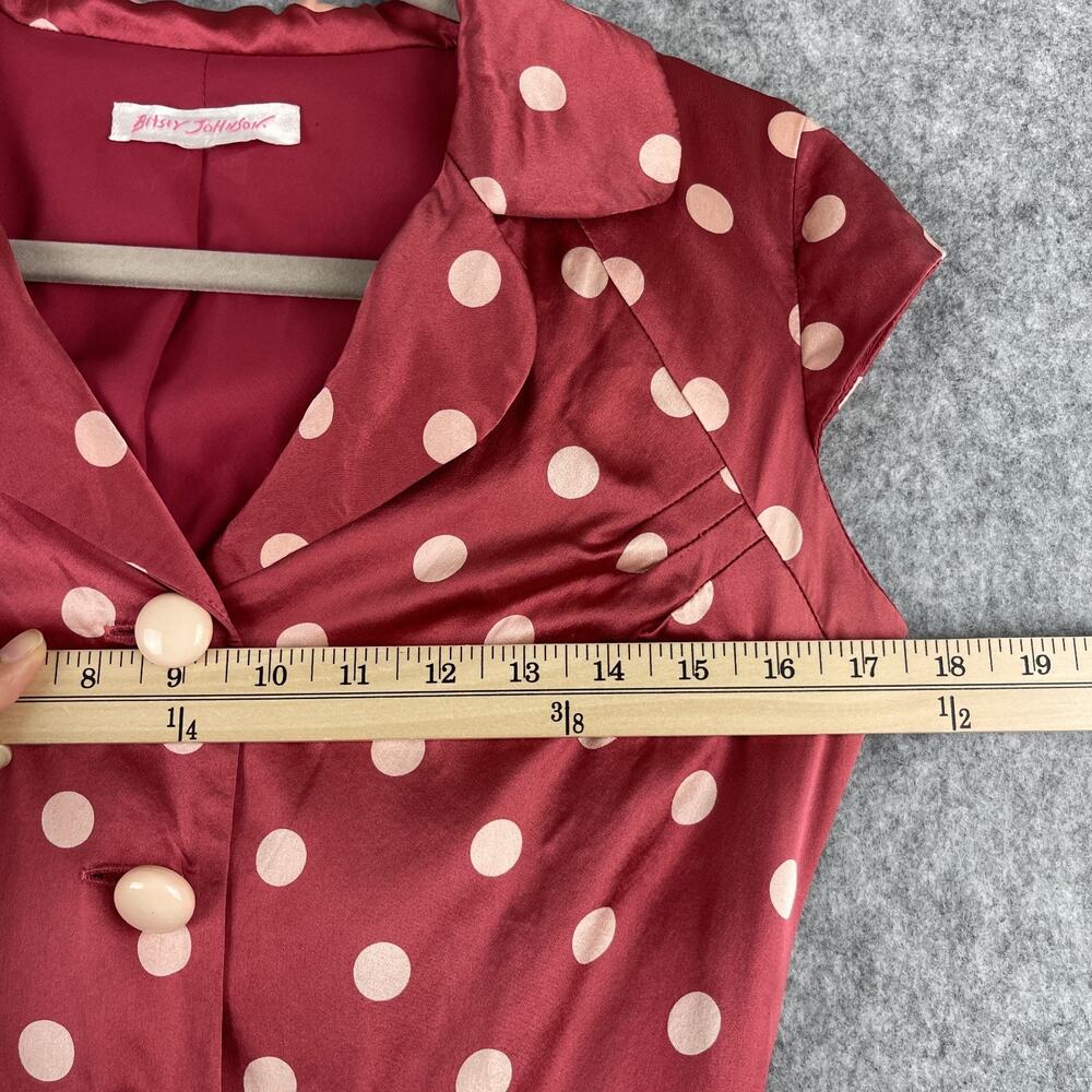 Vintage Betsey Johnson Silk Dress Womens Small Pink Polka Dot Retro Whimsy USA - Picture 8 of 16
